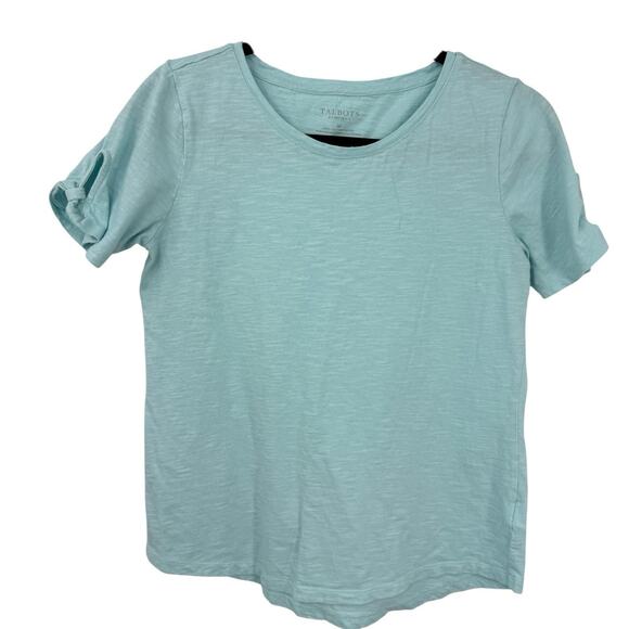 Talbots Tee Tie Short Sleeve Roundneck Sea-foam Green Cotton Size Small p - Picture 1 of 7